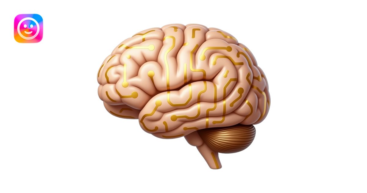 brain emoji with visible gold circuit patterns emoji | AI Emoji Generator