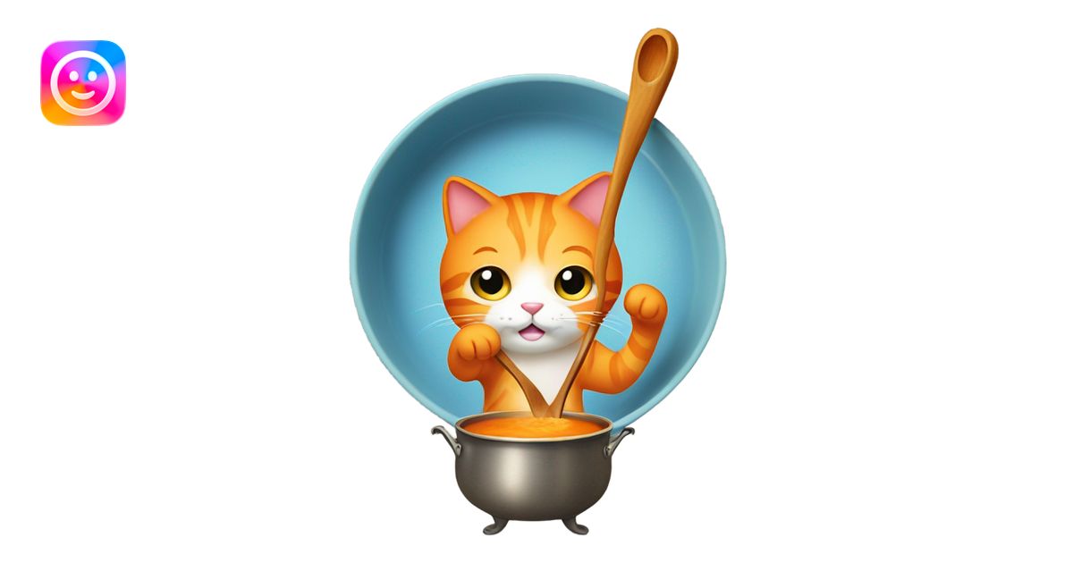 Orange cat stirring soup in a pot emoji | AI Emoji Generator