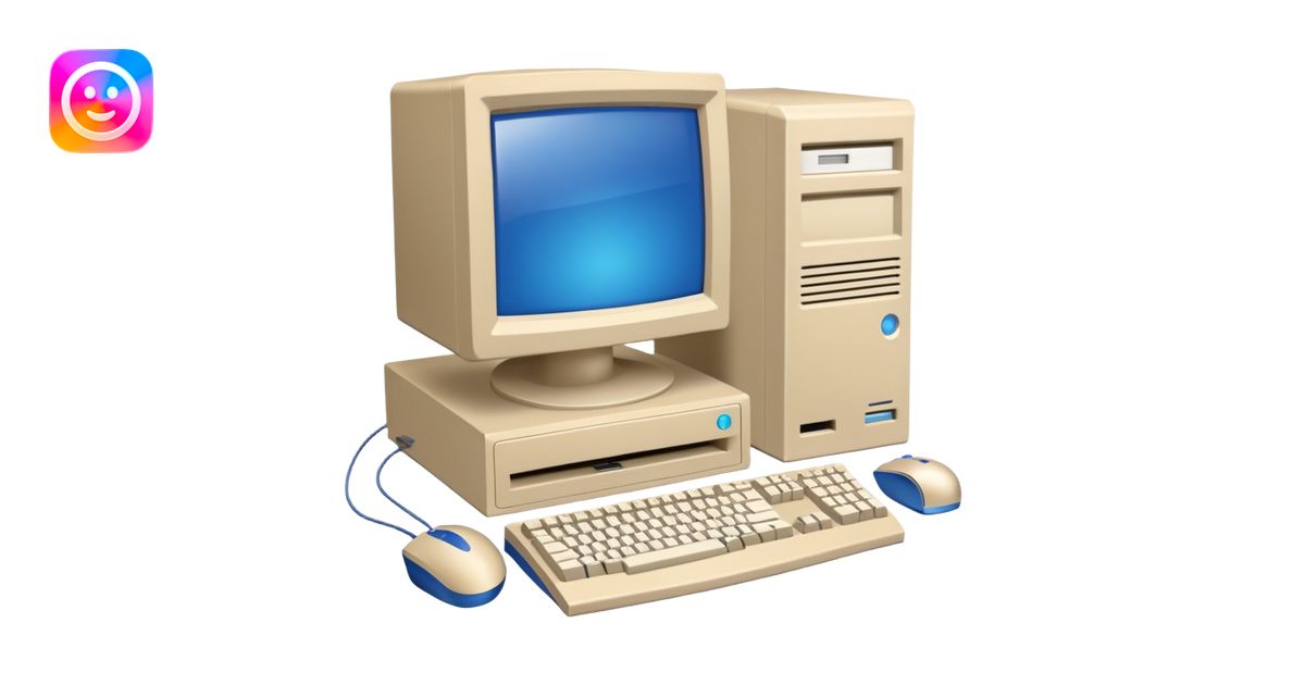 Early 2000s desktop computer, beige plastic casing, CRT monitor with ...