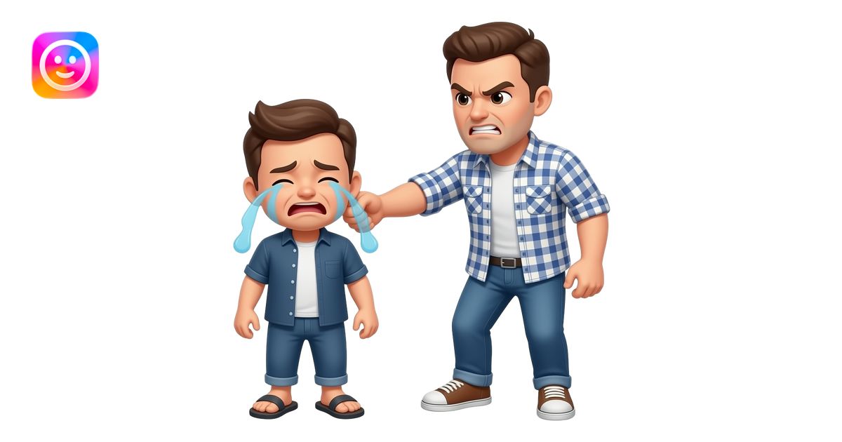An angry man spanking a crying man with a slippering man emoji | AI ...