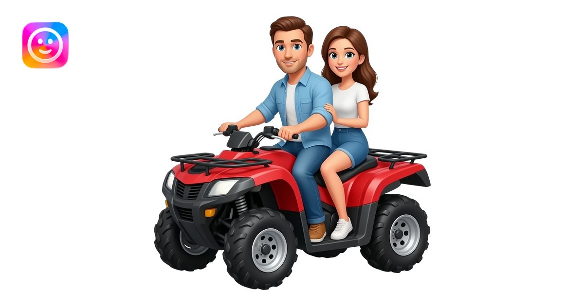 A fair-complexioned man and his wife are riding an ATV. emoji | AI ...