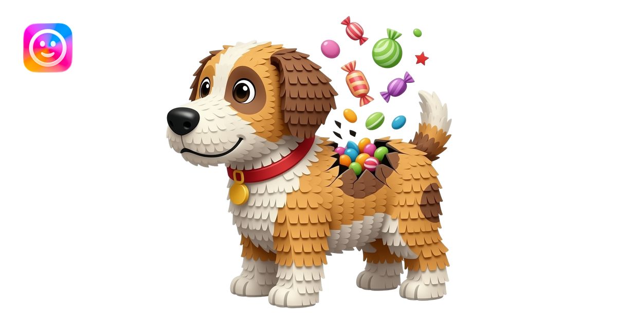 Dog shaped pinata cracked open with candies emoji | AI Emoji Generator