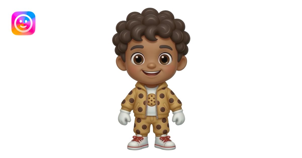 Full body dessert mascot boy with a warm caramel brown skin tone, big ...