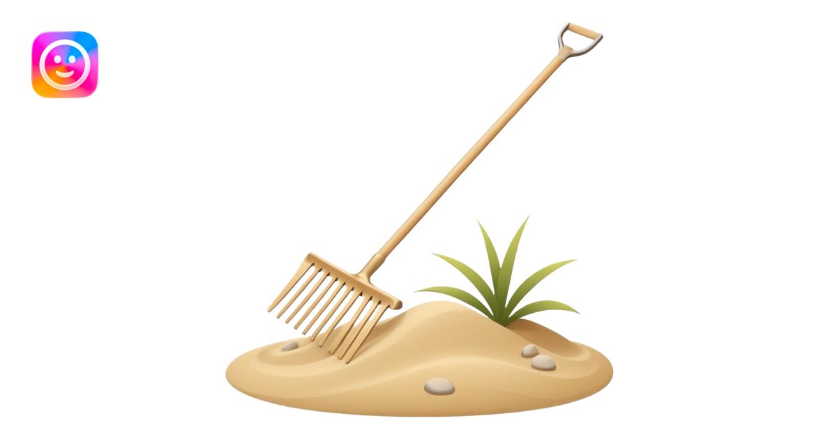 Minimalist emoji of a Japanese zen garden rake with four teeth, elegant ...