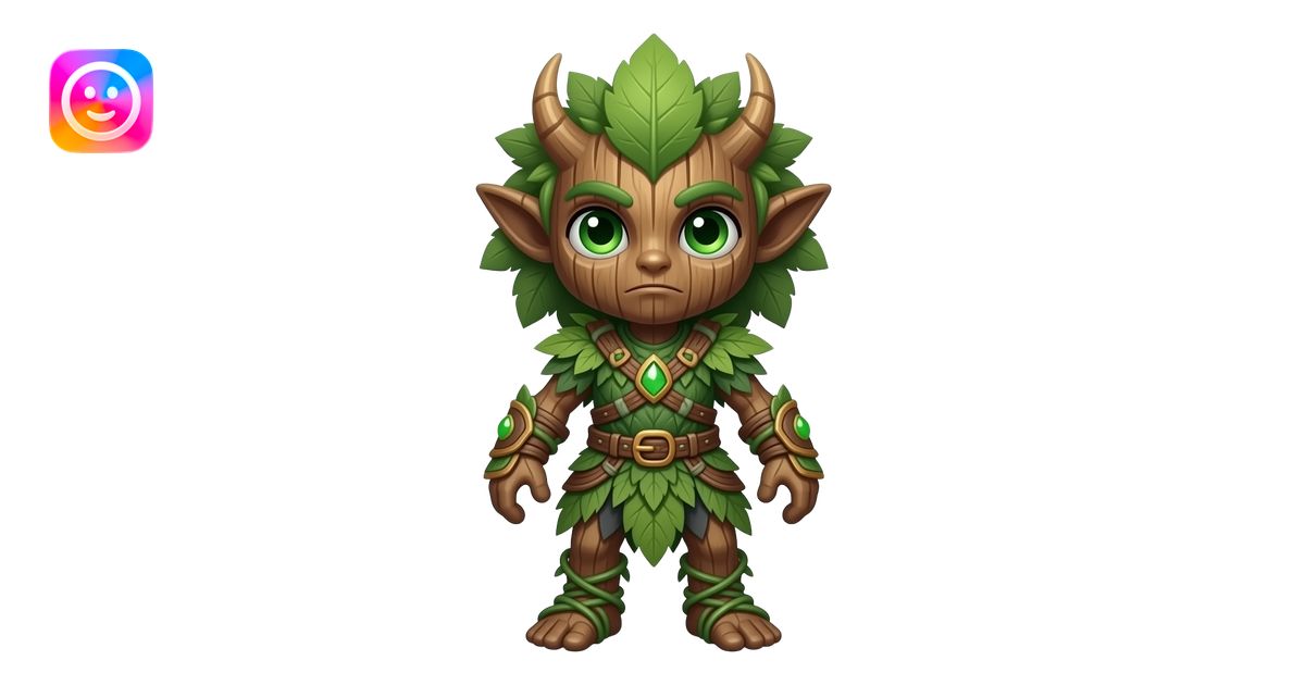 Full body forest spirit entity with a huge wooden head, tiny body ...