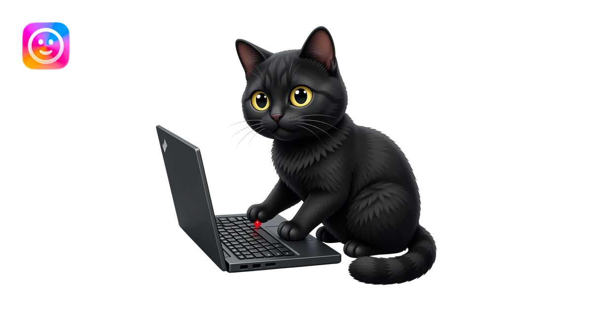 Black Scottish Fold cat typing on black ThinkPad laptop with red ...