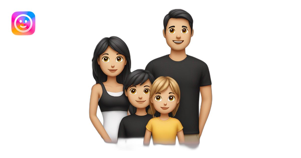 Family of 5- mum-dad-baby girl-2 cats 1white 1 black emoji | AI Emoji ...