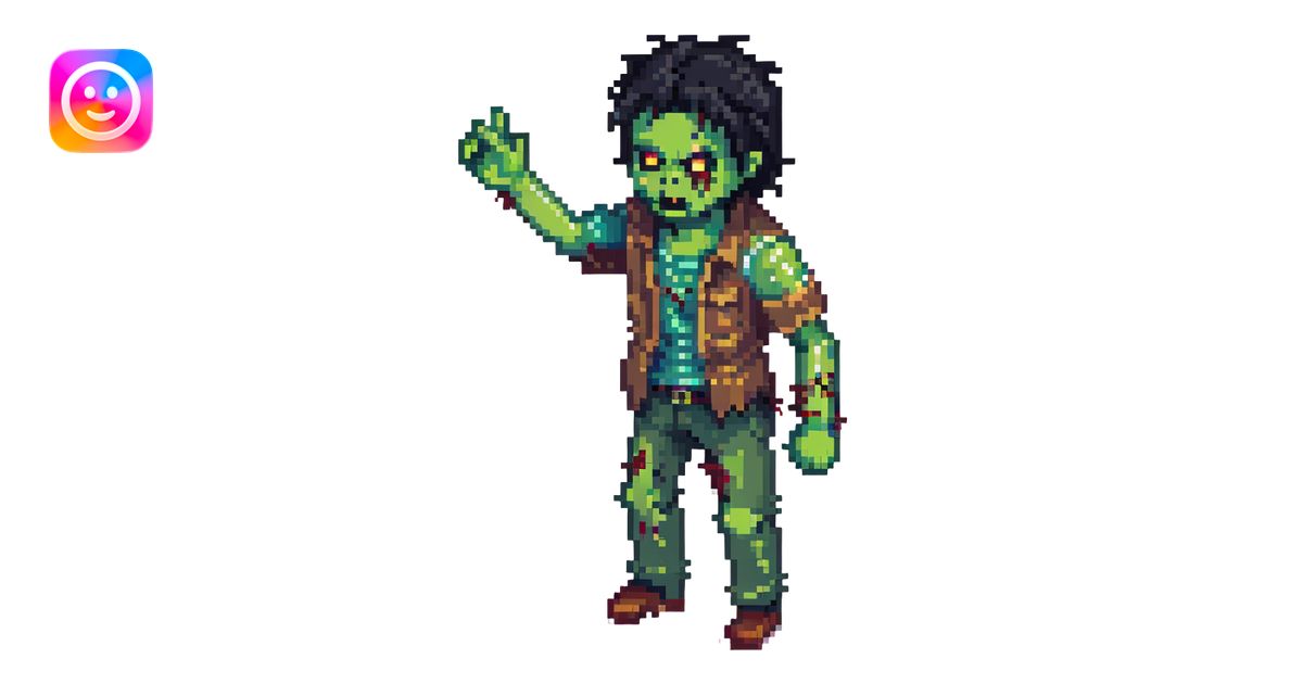 isometric zombie with one arm raised in the air and messy black hair ...