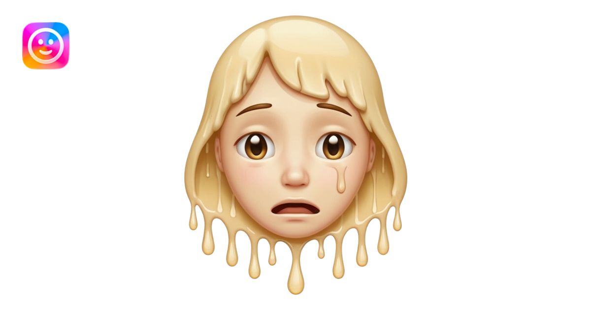 softly smiling crying face that appears to be melting downward, large ...