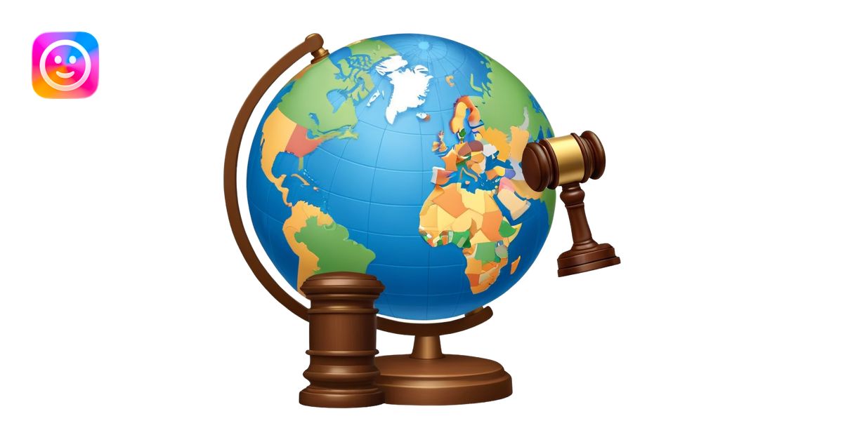 An icon featuring a globe with a gavel and a political map, symbolizing ...