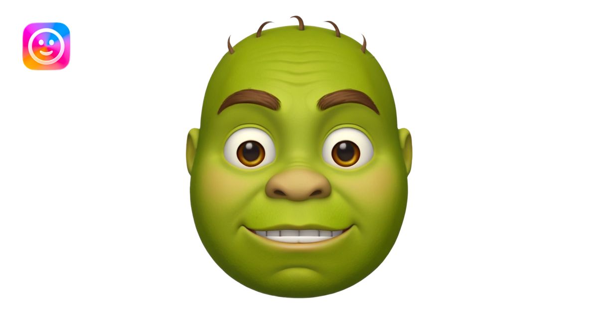 Shrek emoji face showing a 🤨 emoji | AI Emoji Generator