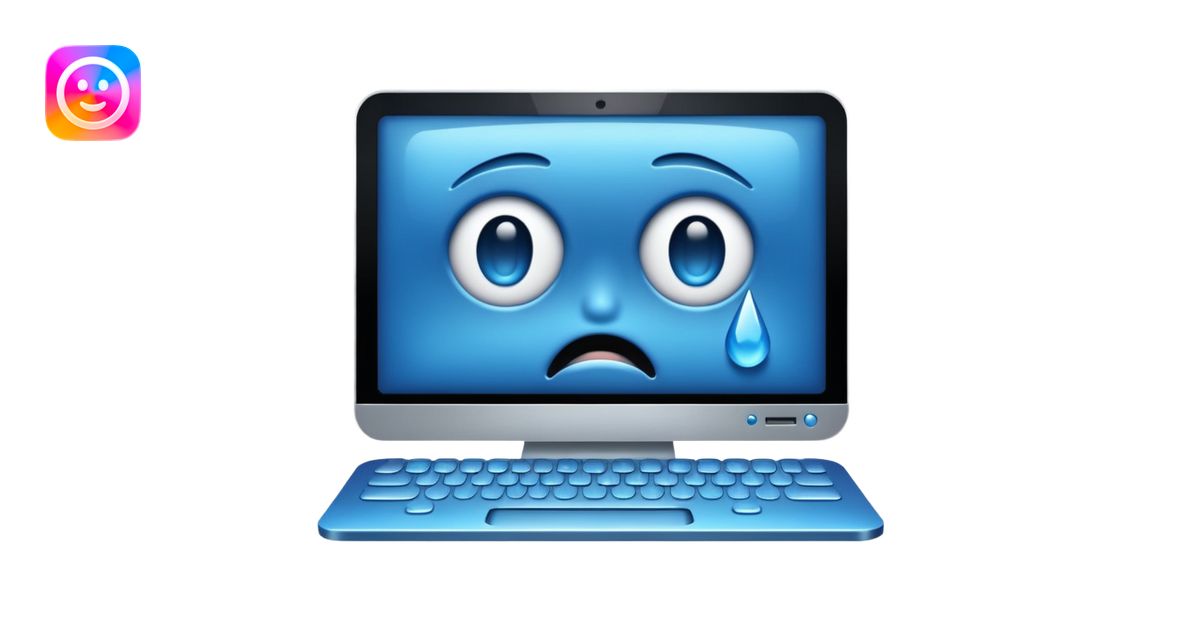 a computer crying, blue tears emoji | AI Emoji Generator