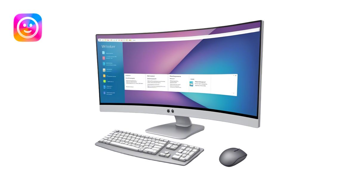 Create an emoji for UX/UI design. Show large curved monitor displaying ...