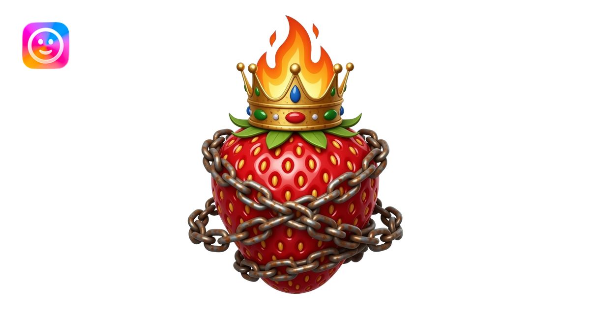 a gold strawberry with a rusty, richly decorated English royal crown on ...