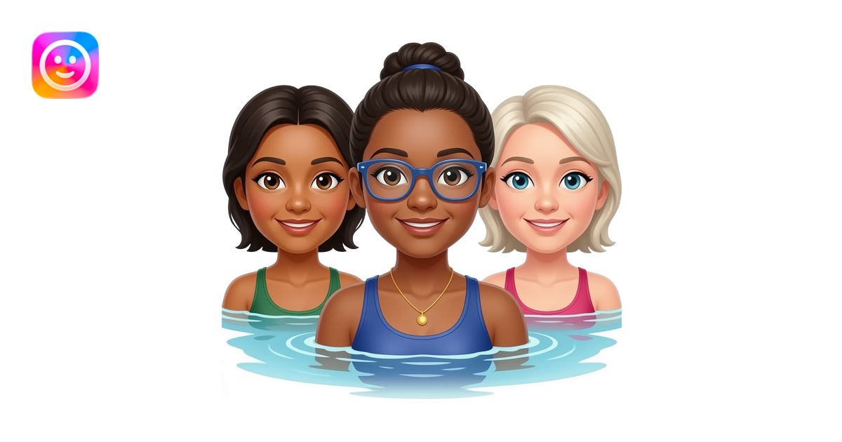 3 middle aged girls, 1 black and 2 white swimming emoji | AI Emoji ...