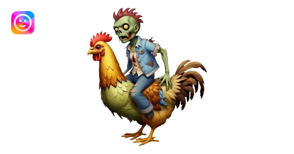 A zombie riding on a chicken emoji | AI Emoji Generator