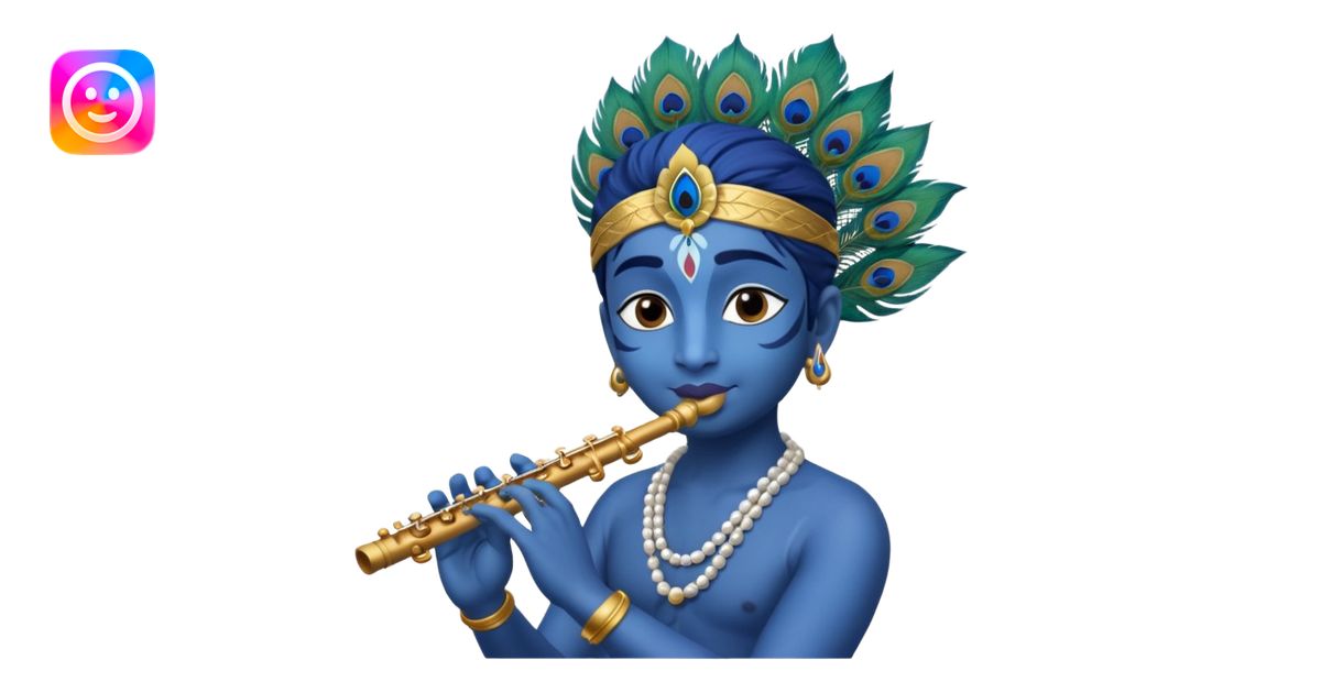 Krishna playing flute blue skin peacock feather emoji | AI Emoji Generator
