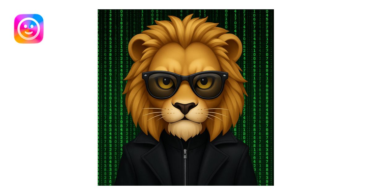 Add a green Matrix code background behind the lion-headed Neo, keeping ...
