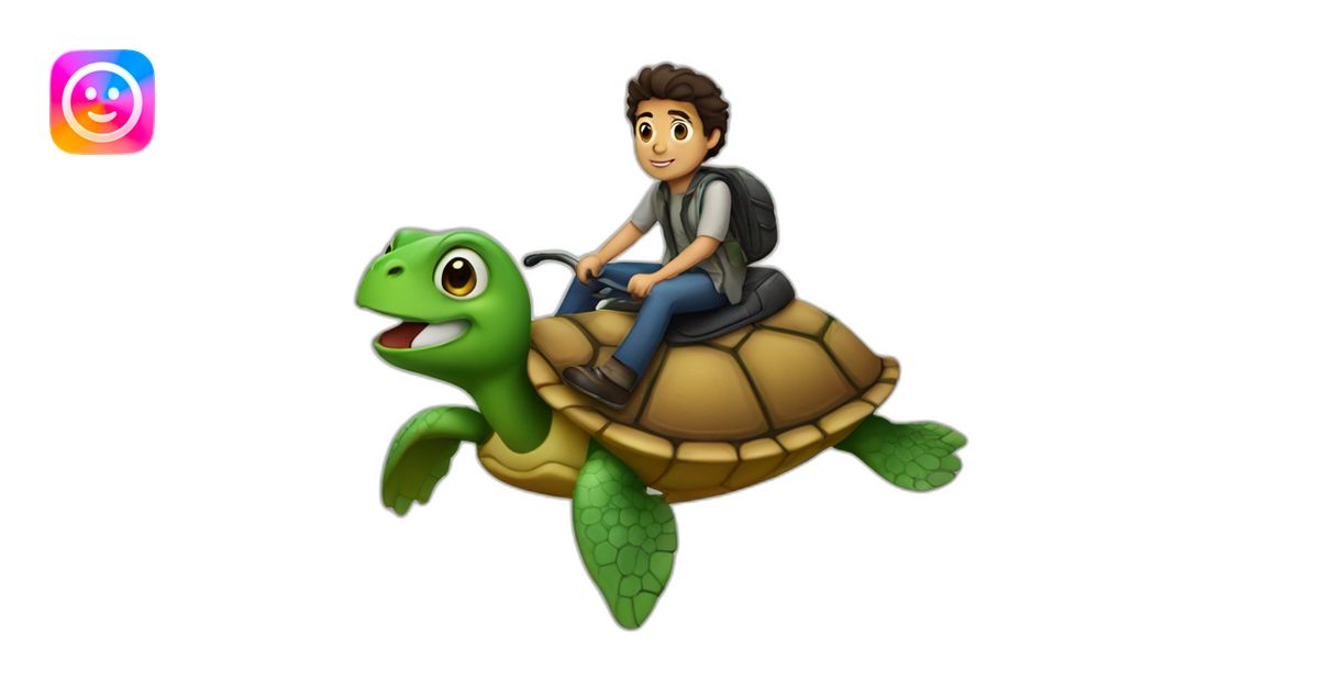 Gabriel attal riding a turtle emoji | AI Emoji Generator