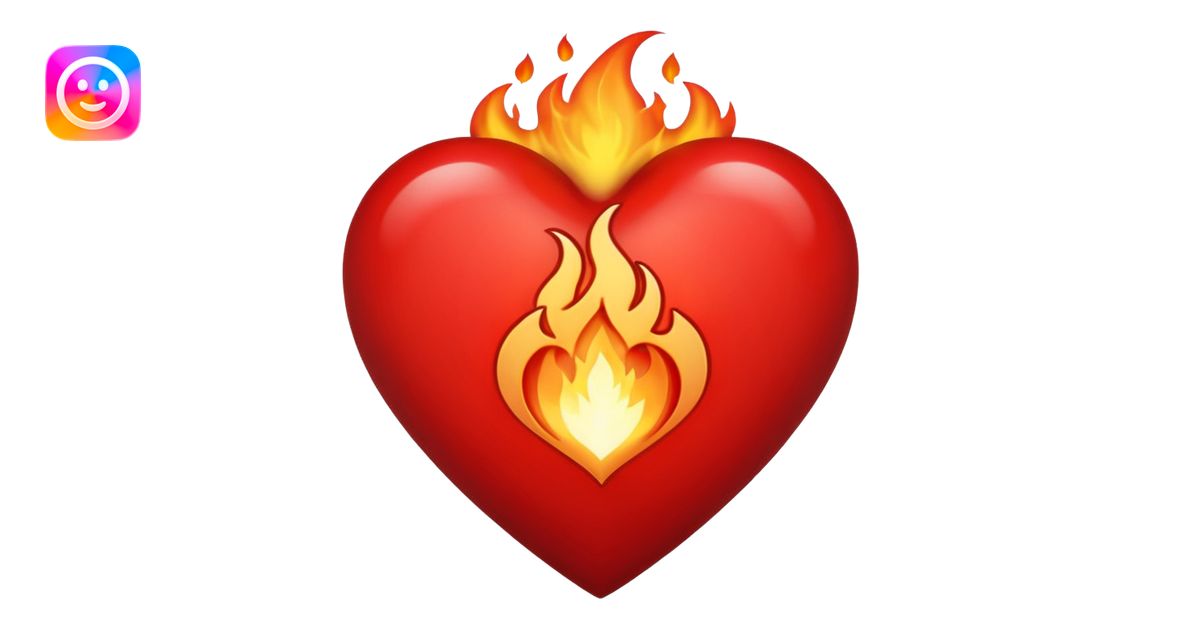 A red heart with bright flames on top, blending realistic fire with a ...