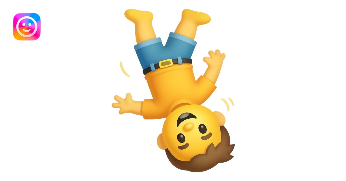 Cute emoji character upside down in a flipping pose, dynamic movement ...