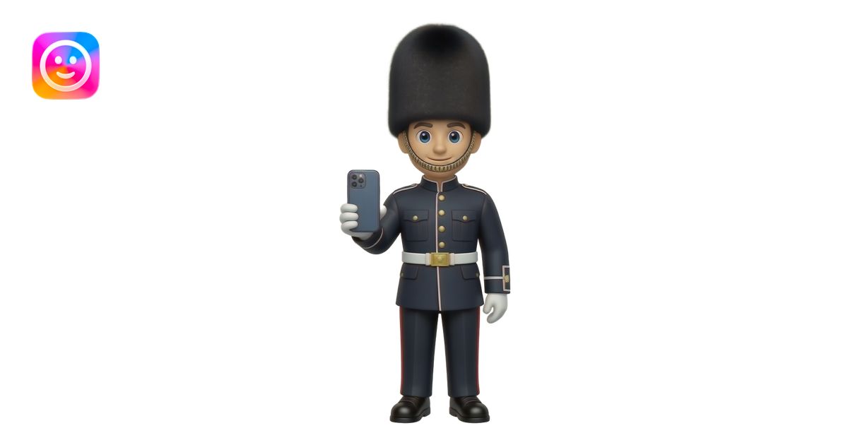 A British royal guard soldier standing facing forward, wearing a tall ...