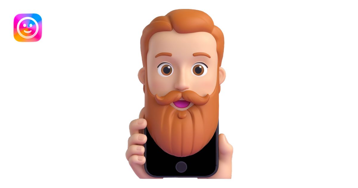 bold man with beard speaking on an iPhone, animoji style, expressive ...