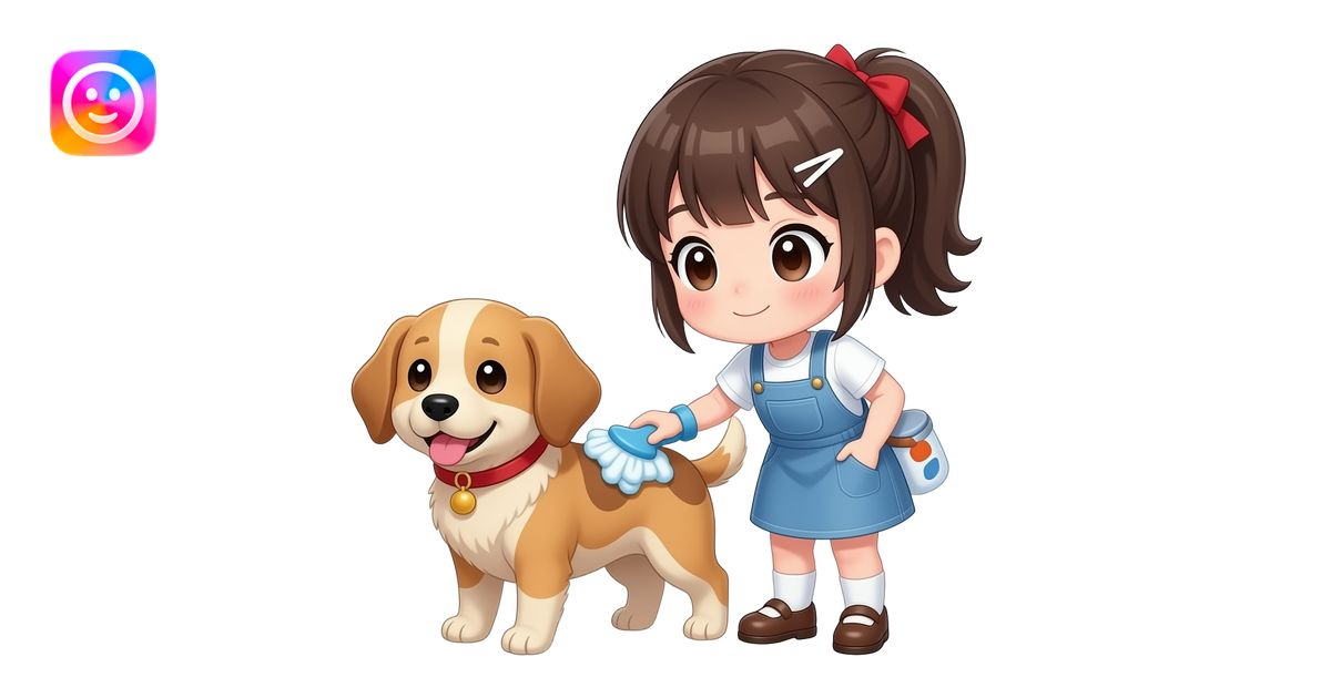 chibi anime girl clean a dog emoji | AI Emoji Generator