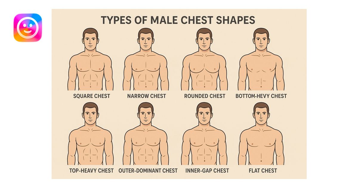 Make image of types of male chest shapes, few examples: Square chest ...