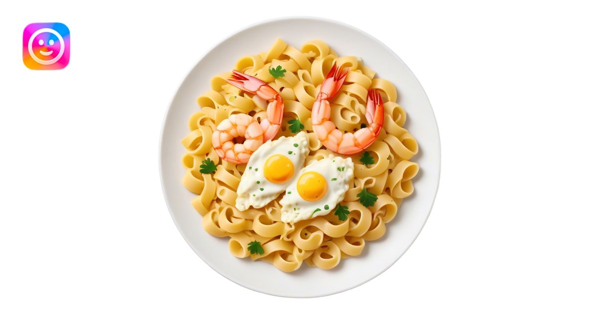 A type of pasta with rice shrimp and some eggs emoji | AI Emoji Generator