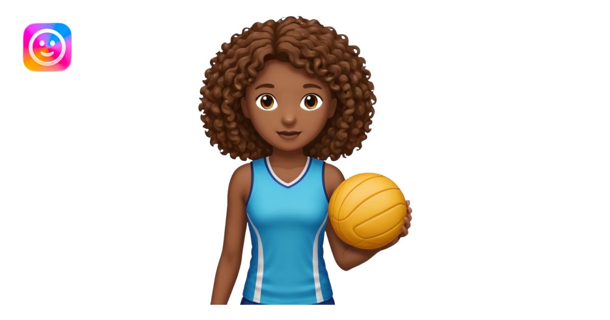 Young girl with curly brown hair playing netball emoji | AI Emoji Generator