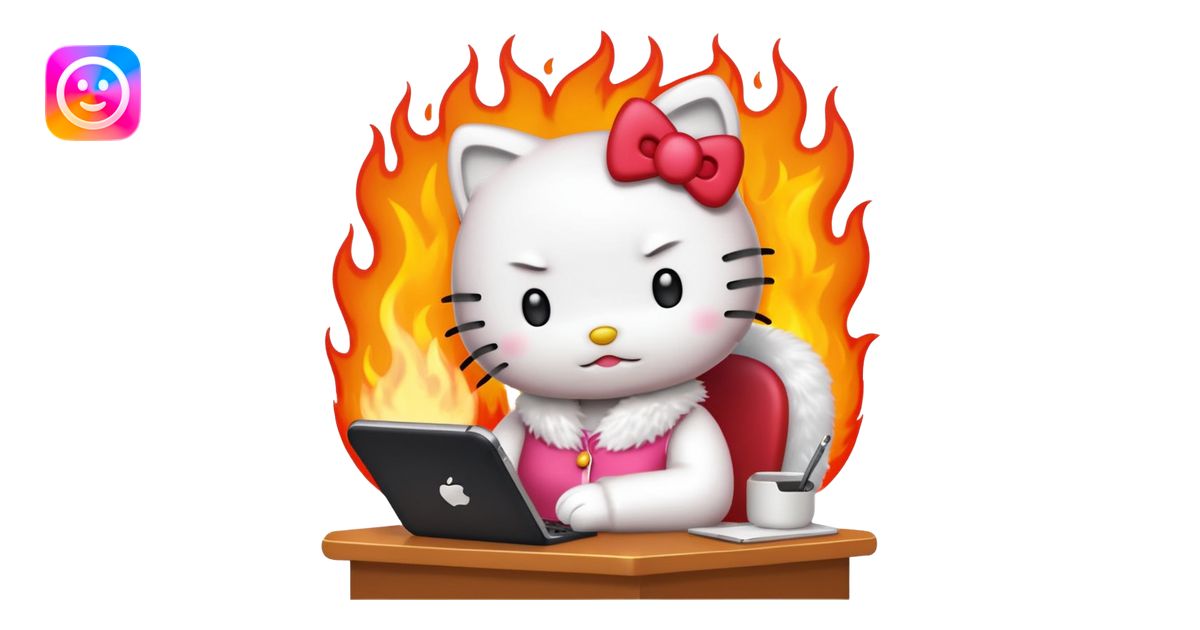 Apple-style emoji illustration of hello kitty character calmly sitting ...