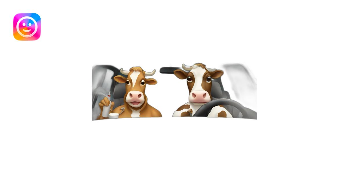Two cows driving in a car and smoking cigarette emoji | AI Emoji Generator