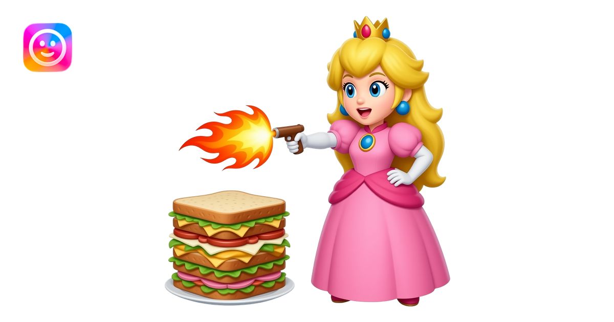 Princess peach shoot fire out of her mouth aim to stack of dinner ...