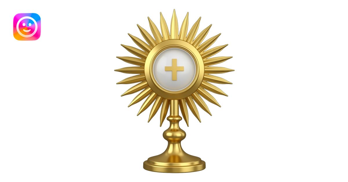 A 3D emoji of a Catholic monstrance, ornate gold liturgical vessel ...