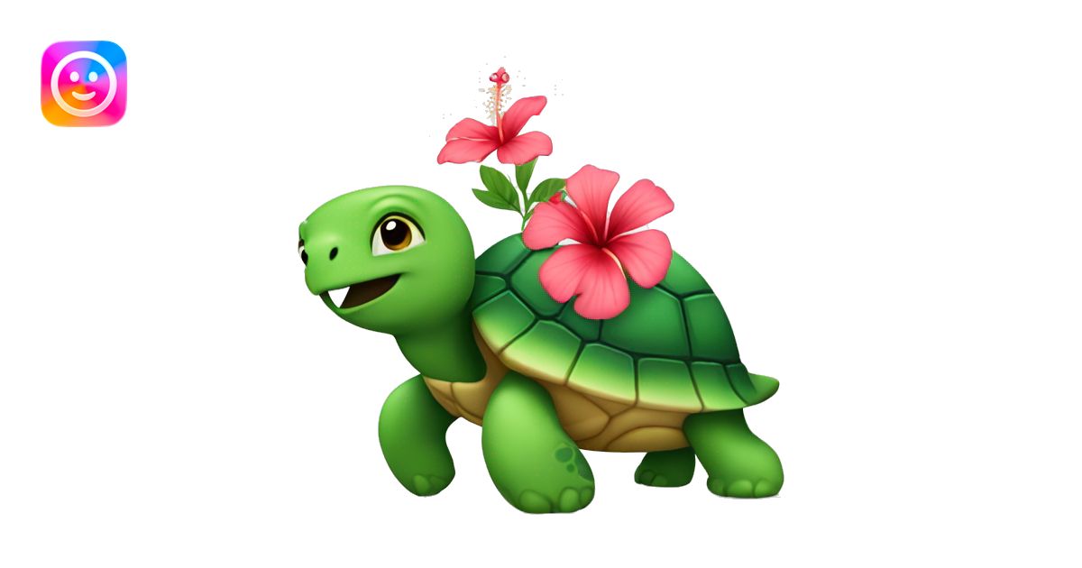 Turtle wearing a hibiscus flower emoji | AI Emoji Generator