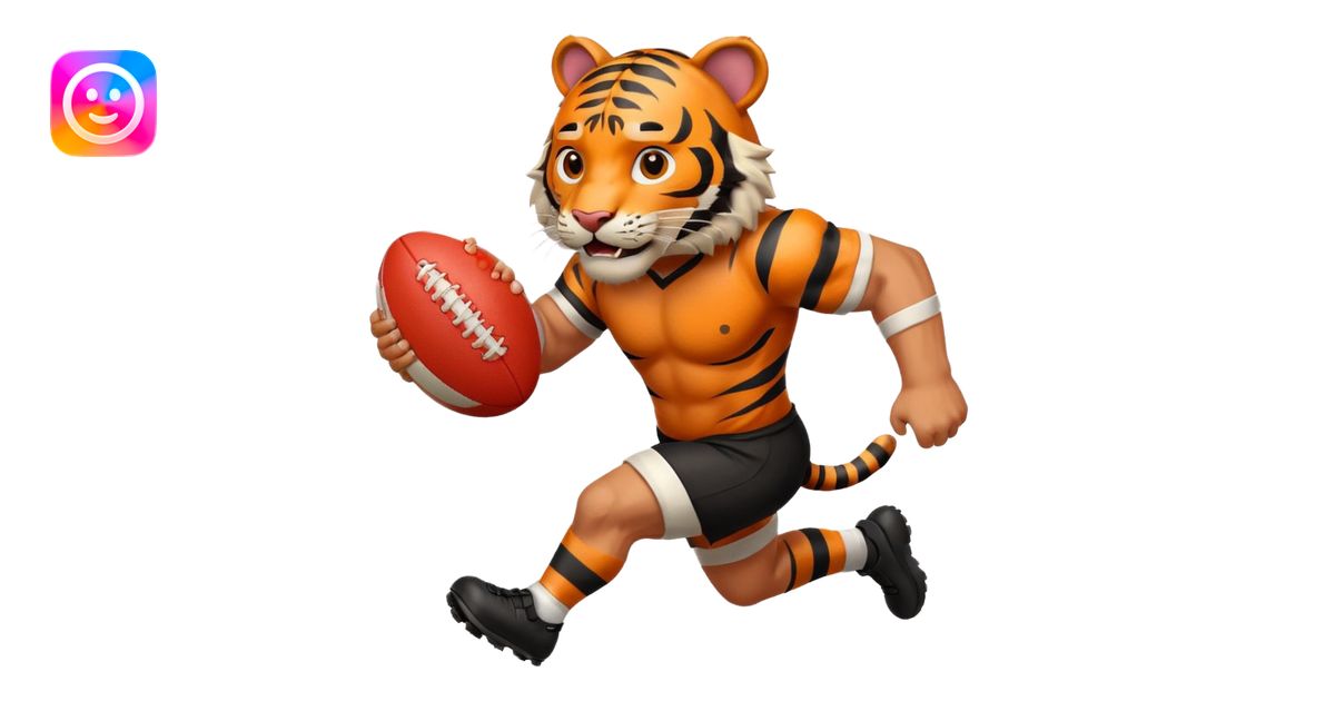 A tiger playing rugby emoji | AI Emoji Generator