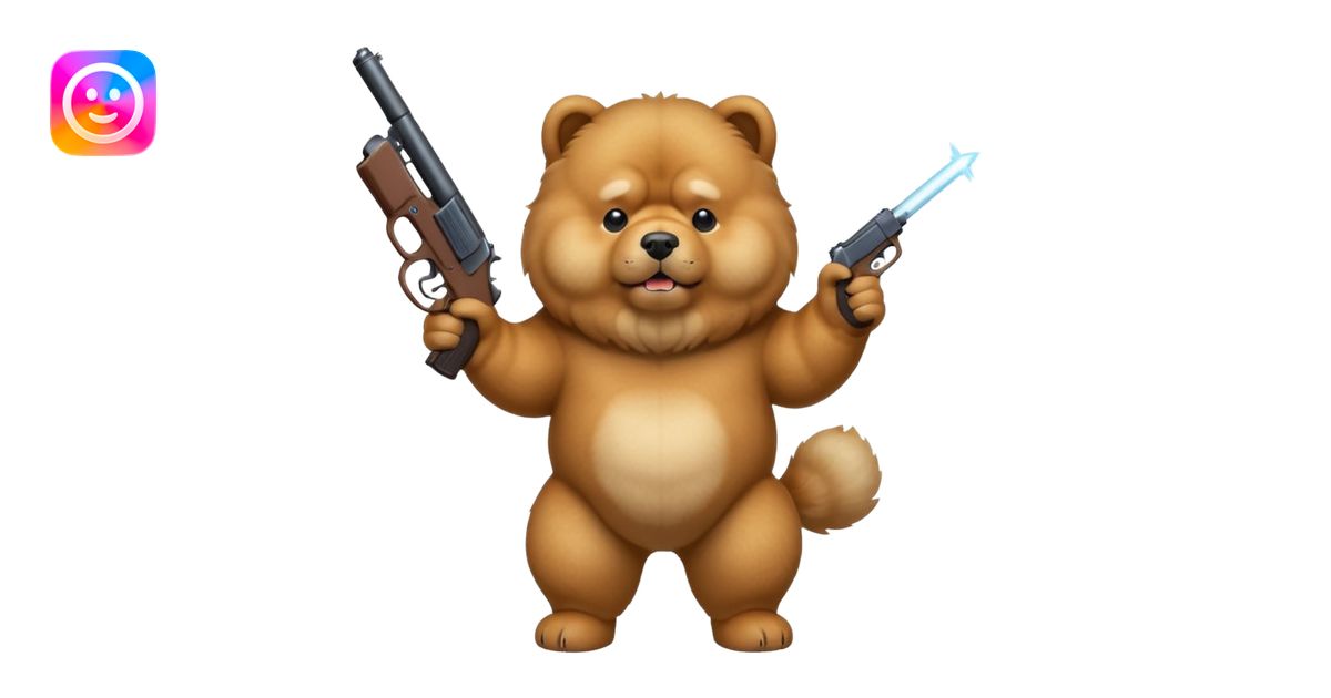 Funny realistic-style chow chow dog with light fur standing on its hind ...