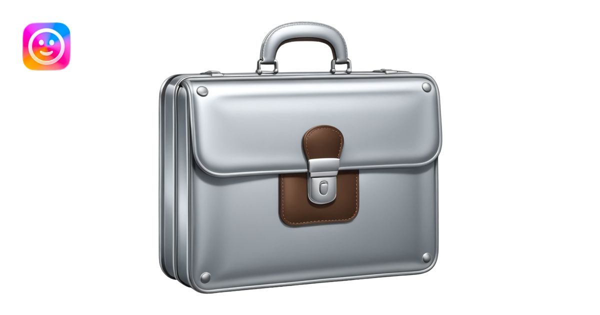 A luxury briefcase emoji made of polished silver chrome, smooth ...