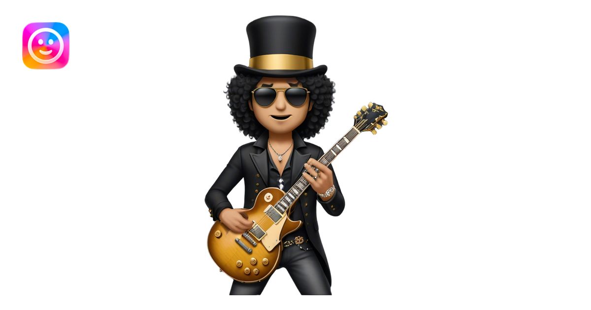 Create a legendary and iconic emoji representing Slash wearing his top ...