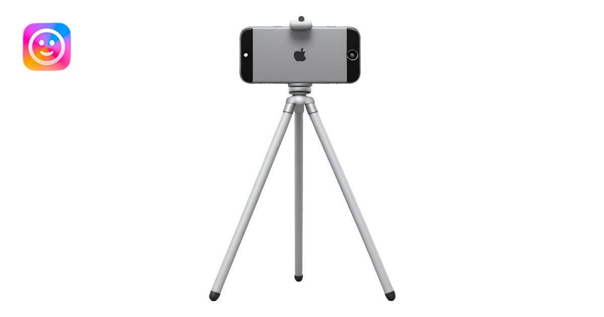 3D Apple-style emoji of a white tripod holding an iPhone 16 Pro, rear ...
