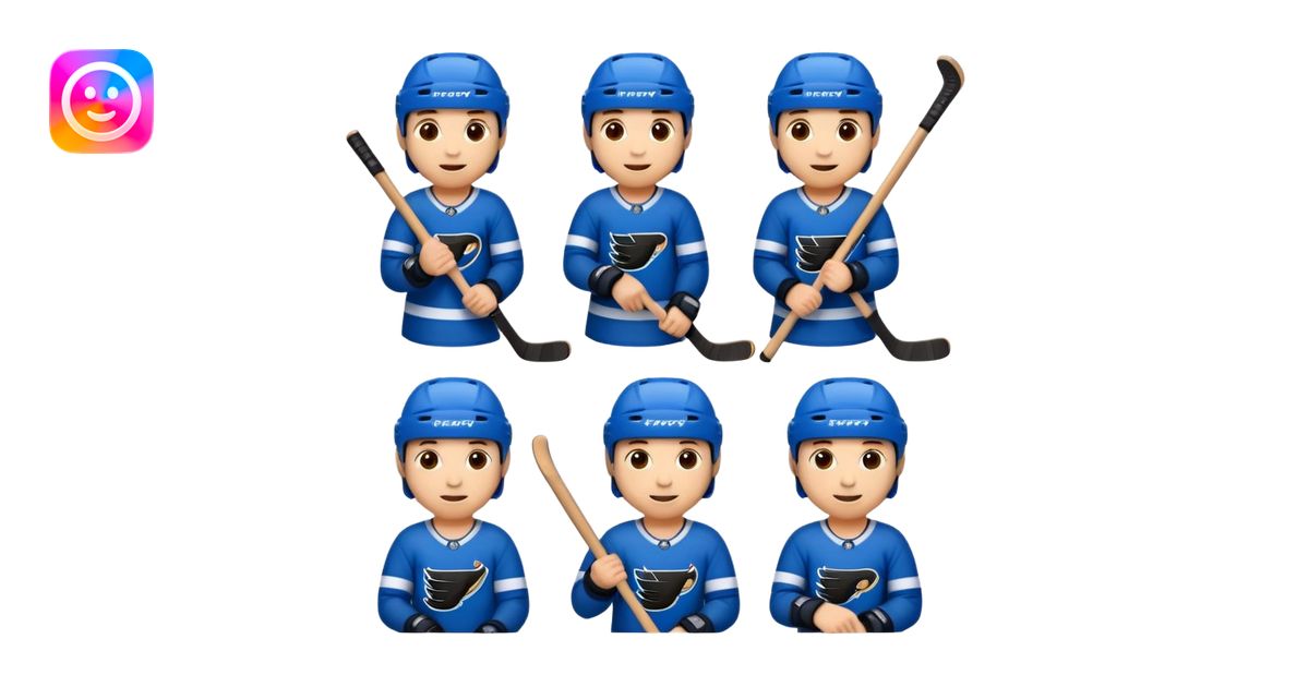 Set of 8 hockey sticker emojis for kids: happy player with a puck ...