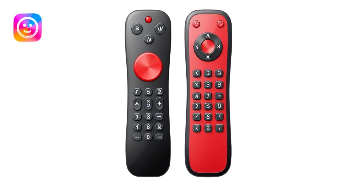 One black tv remote control with red border, frontal face in 2 ...