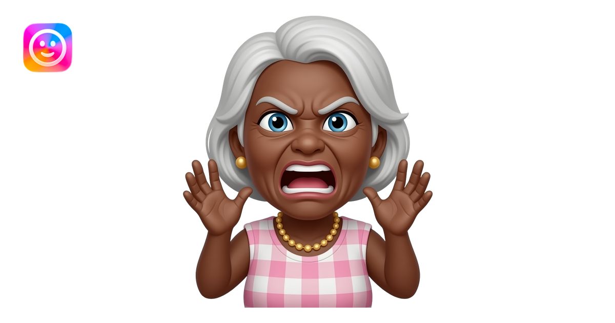 angry black ethnicity old grandma yelling emoji | AI Emoji Generator