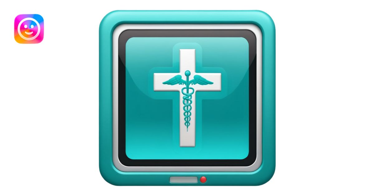 Emoji-style icon of a medical cross inside a scan frame with data lines ...