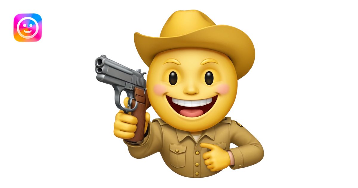 Yellow laughing face pointing gun at its own mount. The barrel of the ...