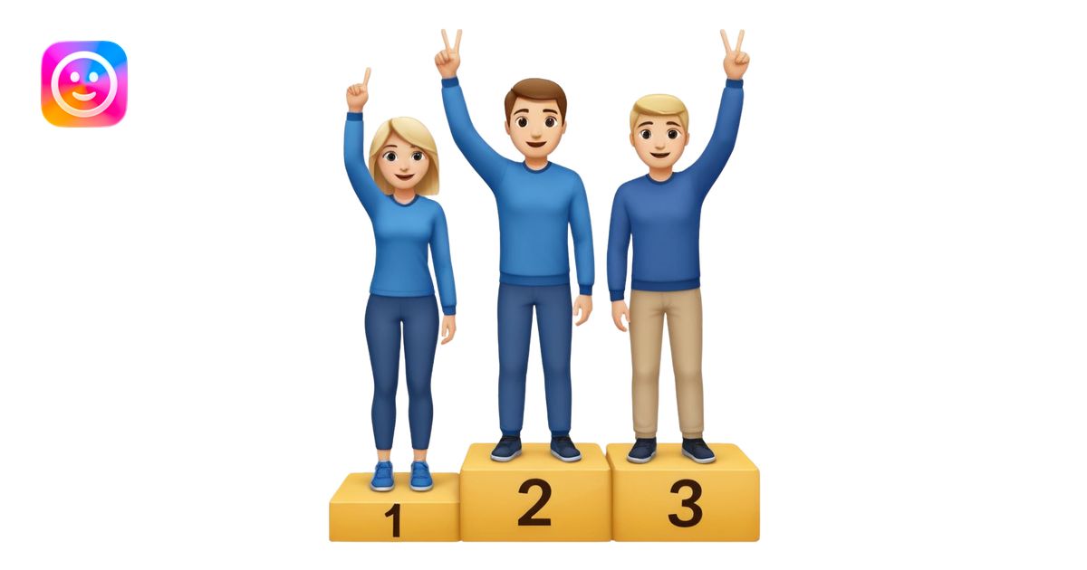 winners podium with three people, numbers 2, 1, 3 left to right, all in ...