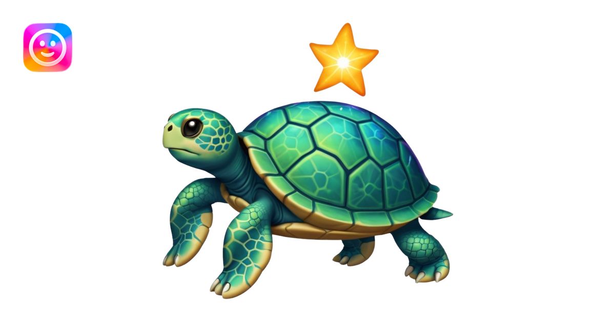 Create a single emoji of a Quasar Turtle in full body, shown at a ...