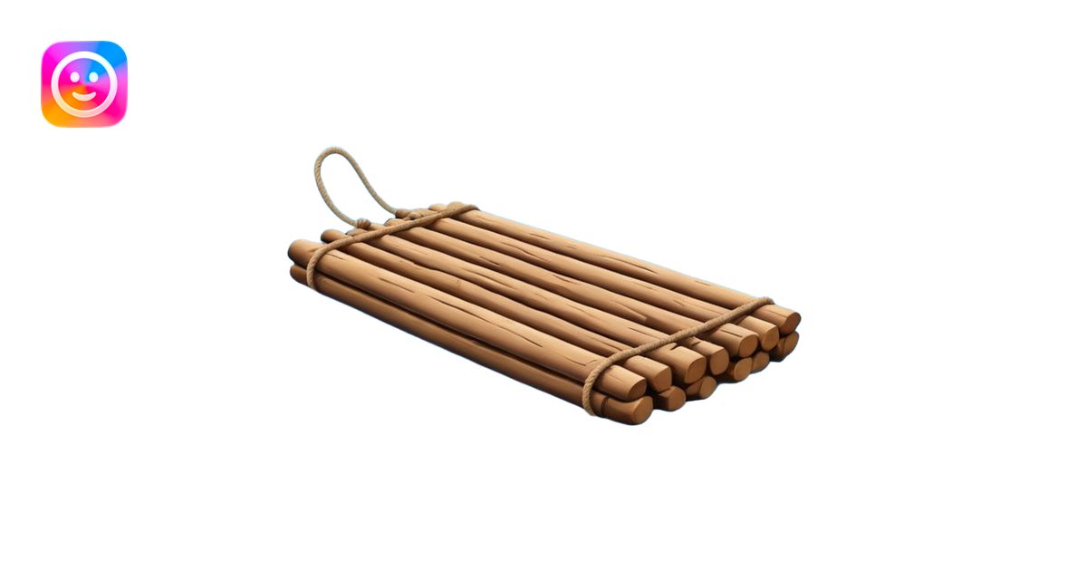 showing a simple wooden raft floating on calm blue water — made of ...