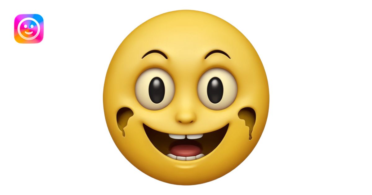 A horror-style emoji face, round yellow emoji shape, distorted facial ...